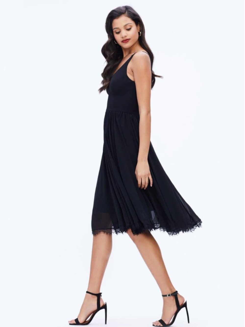 Dress the Population Alicia Dress | Black Chiffon Lace Midi | Size Small - Picture 8 of 10